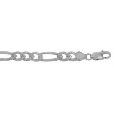 6.8mm Figaro Pave Chain, 8" - 30" Length, Sterling Silver